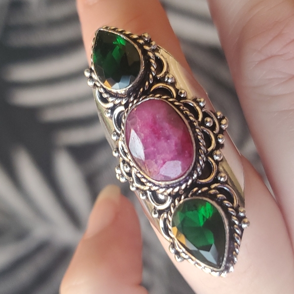 New Kashmir Ruby & Diopside 925 Silver Statement Ring. - Picture 3 of 10